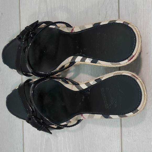 Burberry Womens Leather Logo Print Espadrille Wedge Sandals Shoes sz EU 40/10 - Picture 6 of 13